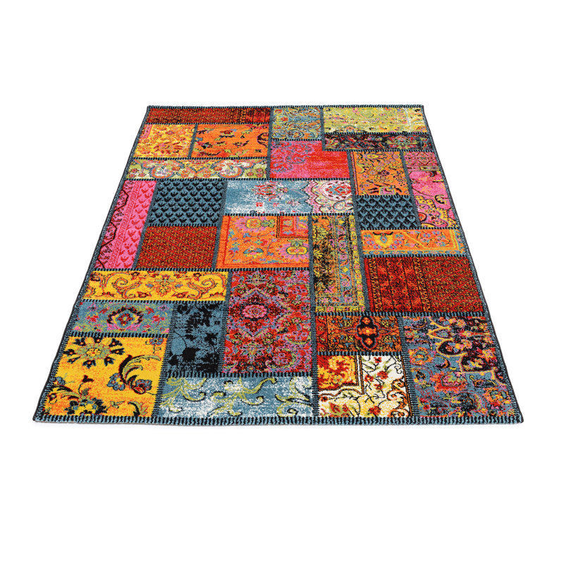 Langley Street Rigoberto Shaggy Red/Yellow/Blue Rug & Reviews Wayfair